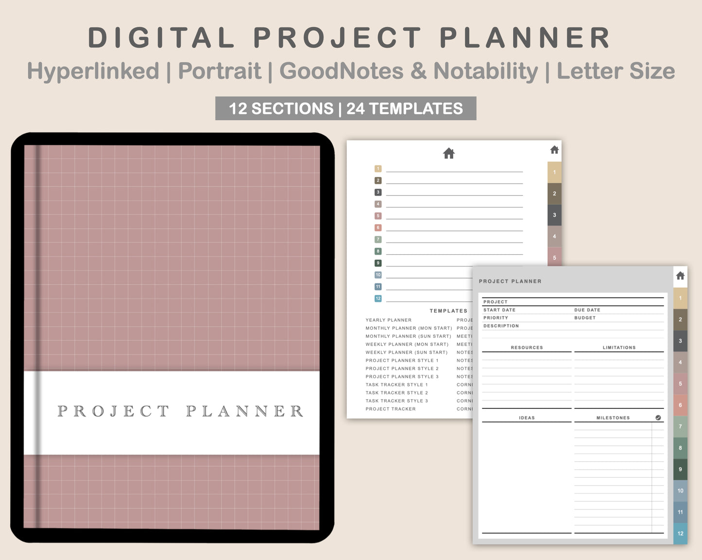 Digital Project Planner - Portrait - Muted