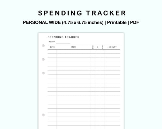 Personal Wide Inserts - Spending Tracker