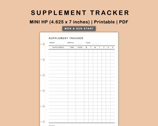 Mini Happy Planner Inserts - Supplement Tracker