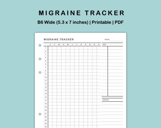 B6 Wide Inserts - Migraine Tracker