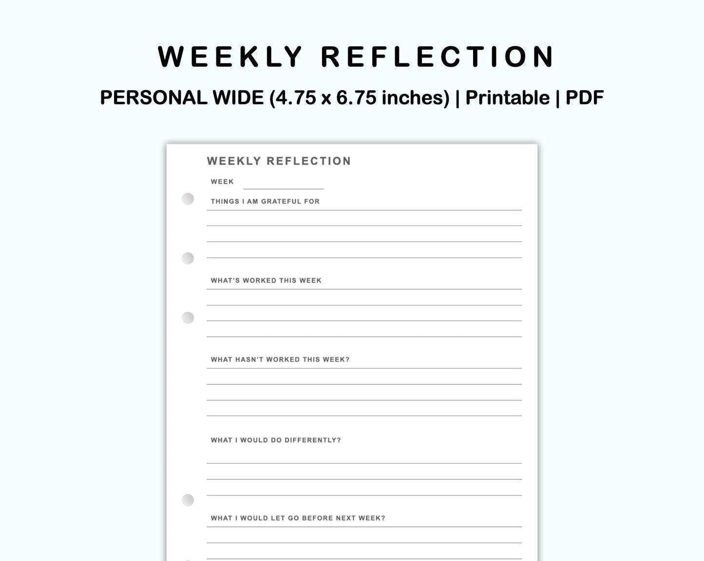 Personal Wide Inserts - Weekly Reflection