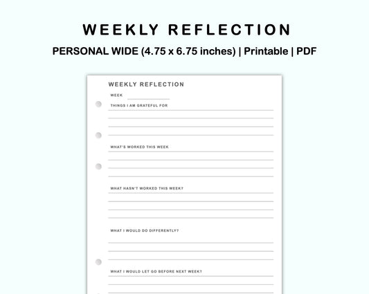Personal Wide Inserts - Weekly Reflection