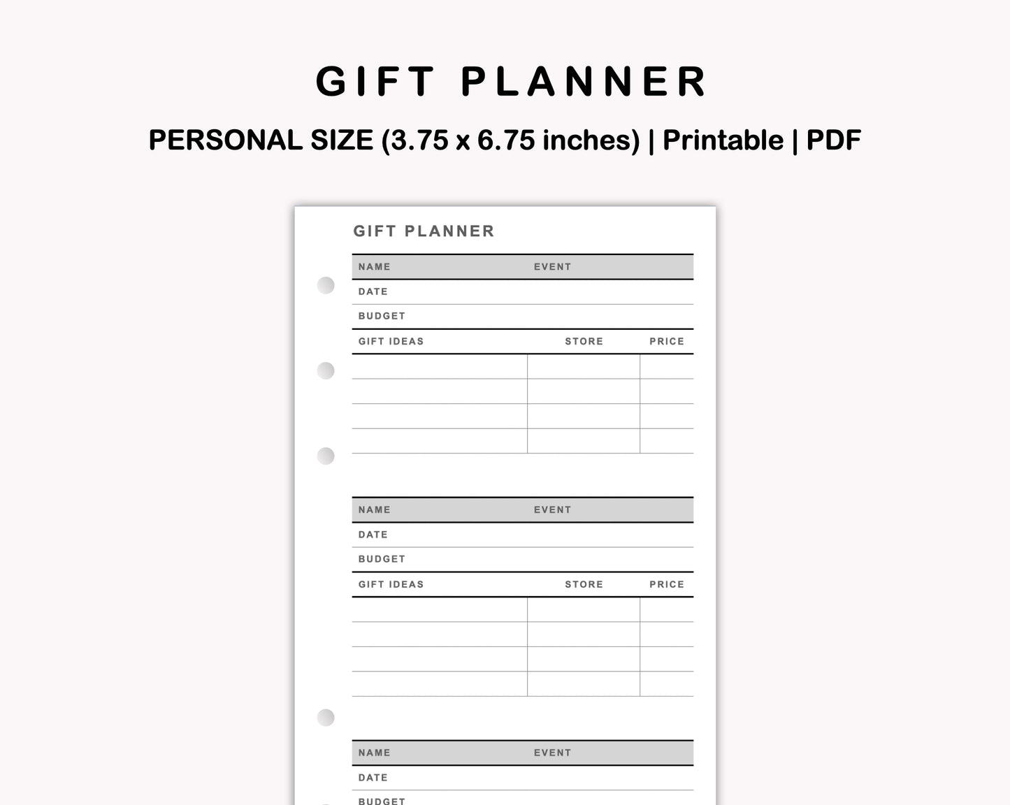 Personal Inserts - Gift Planner
