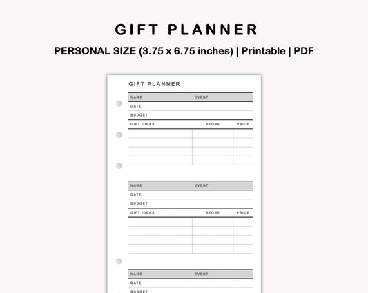 Personal Inserts - Gift Planner