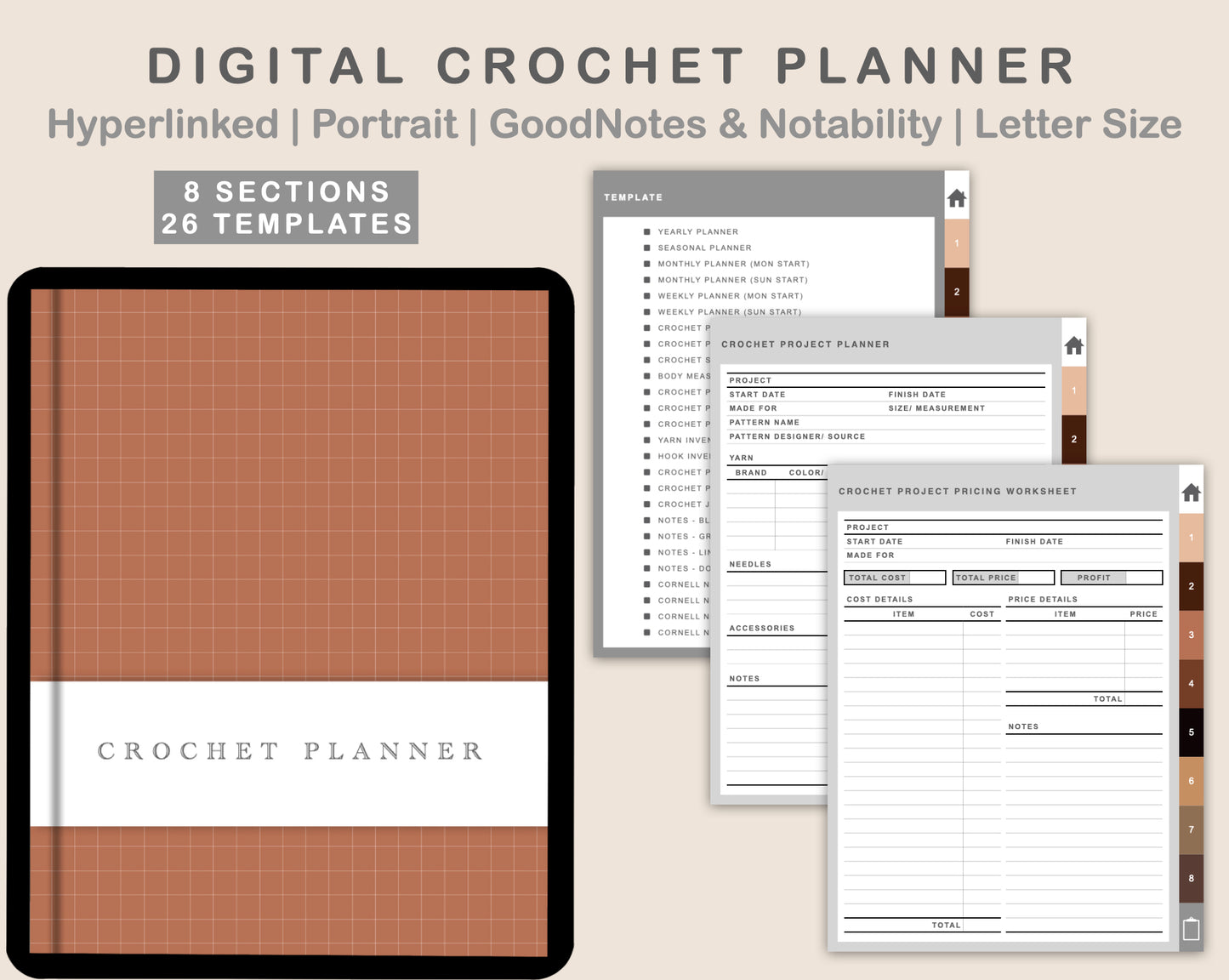 Digital Crochet Planner - Brown