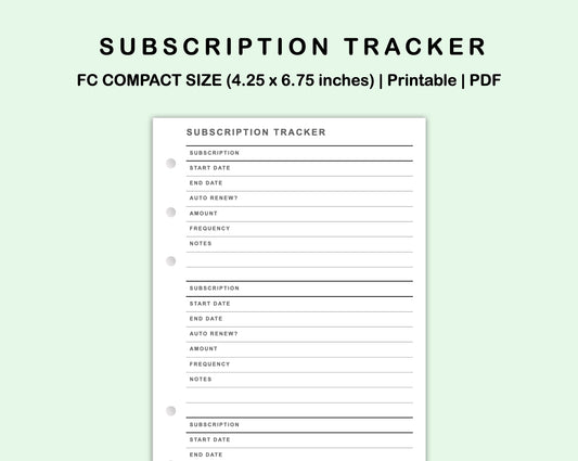 FC Compact Inserts - Subscription Tracker