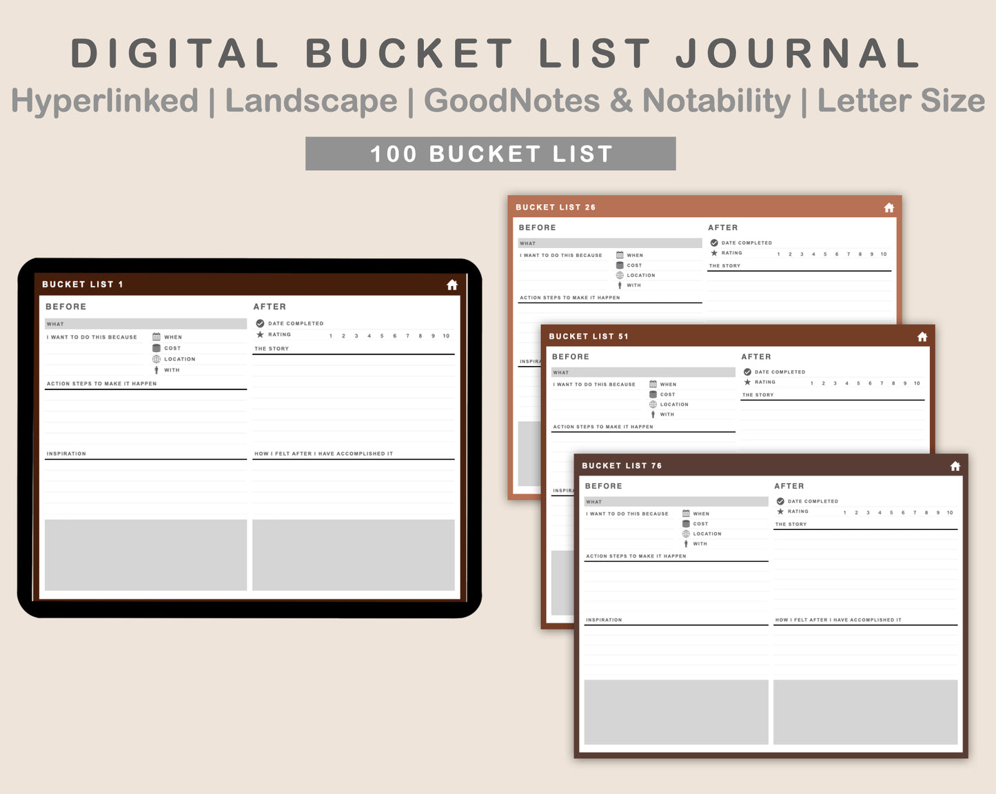 Digital Bucket List Journal - Brown Coffee