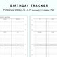 Personal Wide Inserts - Birthday Tracker