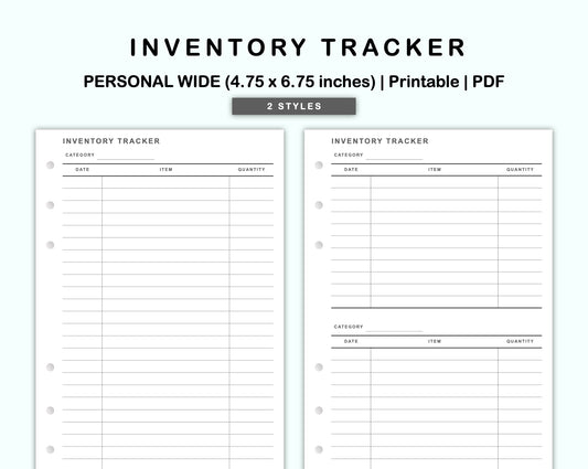 Personal Wide Inserts - Inventory Tracker