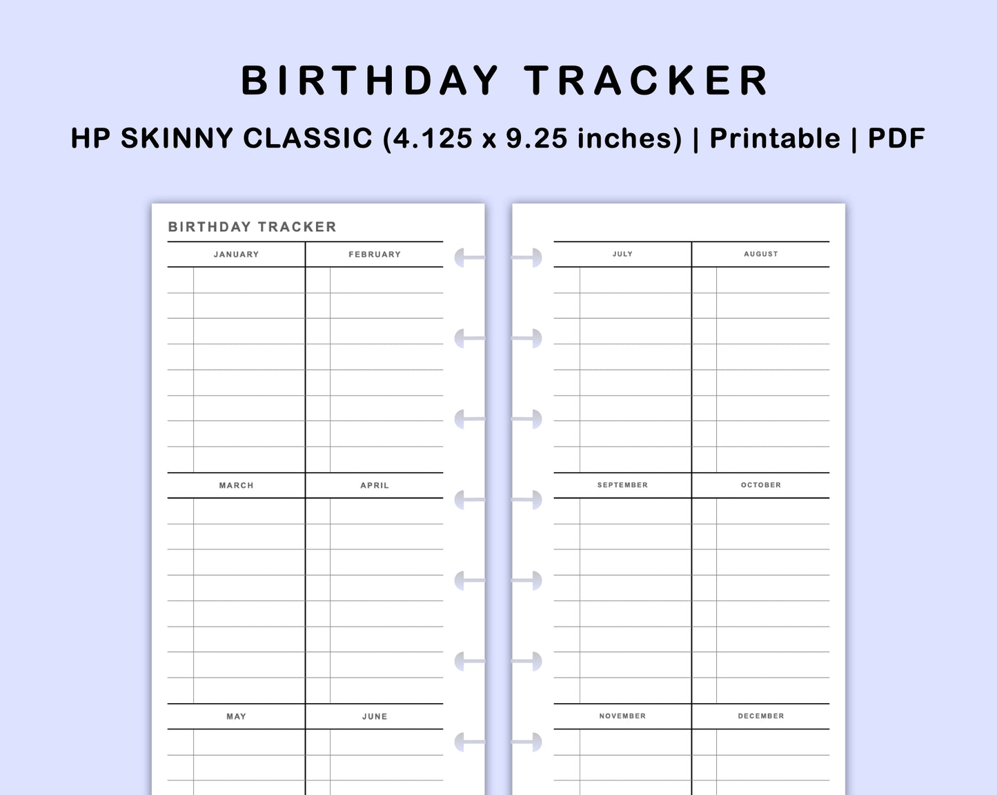 Skinny Classic HP Inserts - Birthday Tracker