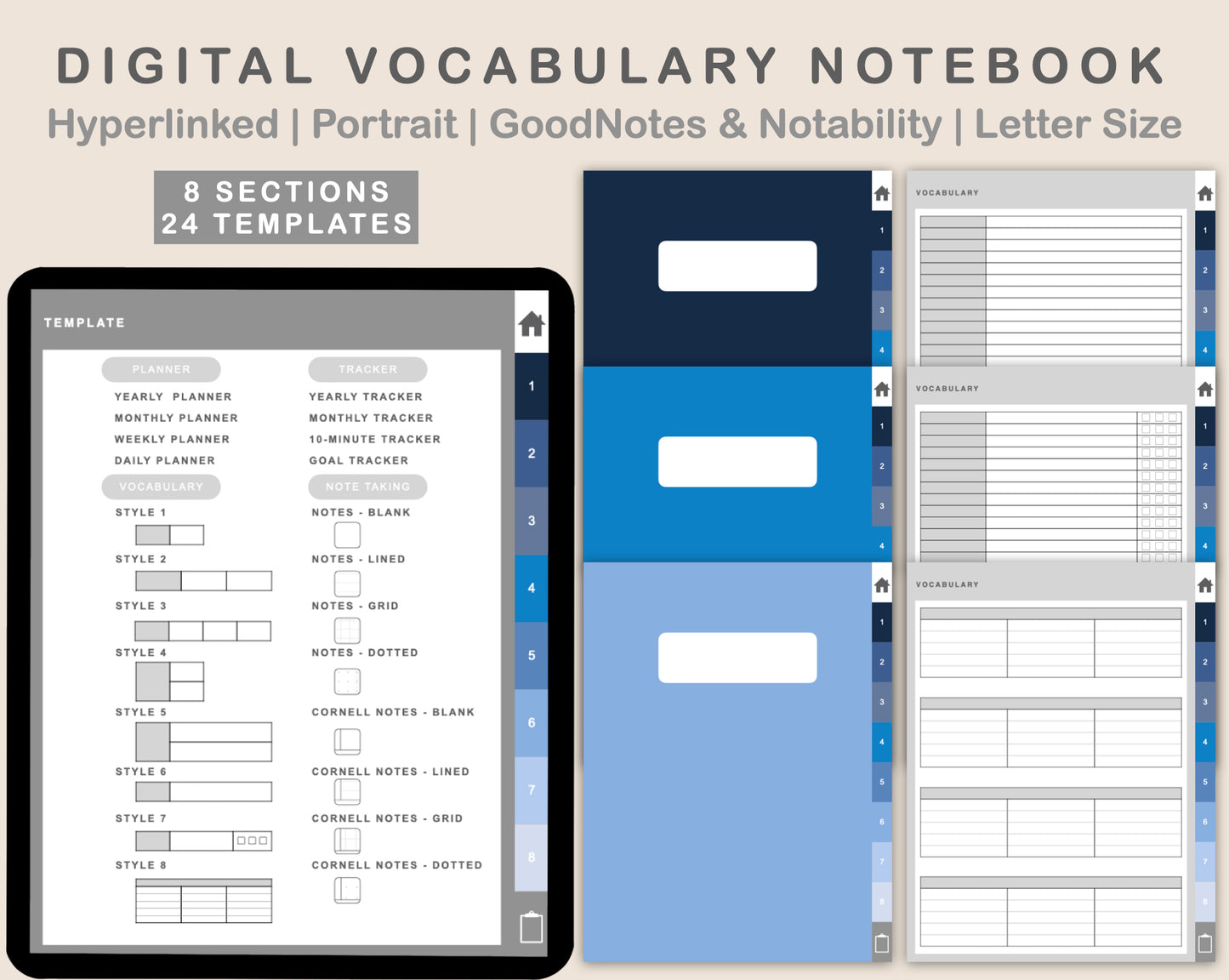 Digital Vocabulary Notebook - Classic Blue