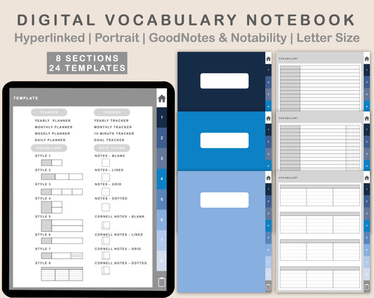 Digital Vocabulary Notebook - Classic Blue
