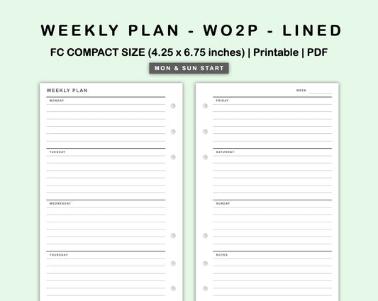 FC Compact Inserts - Weekly Plan - WO2P - Lined