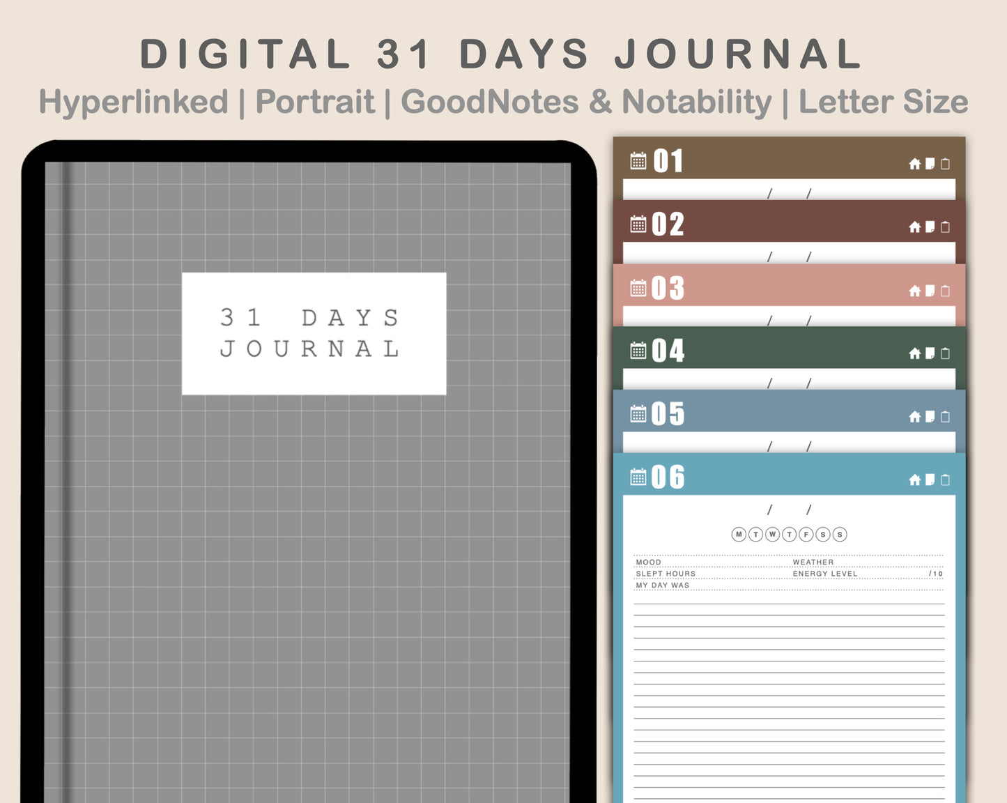 31 Day Digital Journal - Portrait - Muted