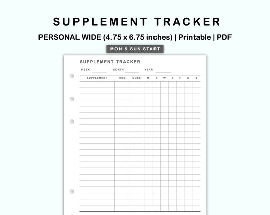 Personal Wide Inserts - Supplement Tracker