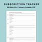 B6 Wide Inserts - Subscription Tracker