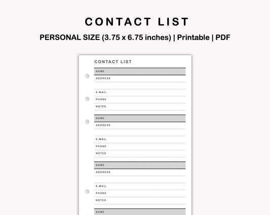Personal Inserts - Contact List