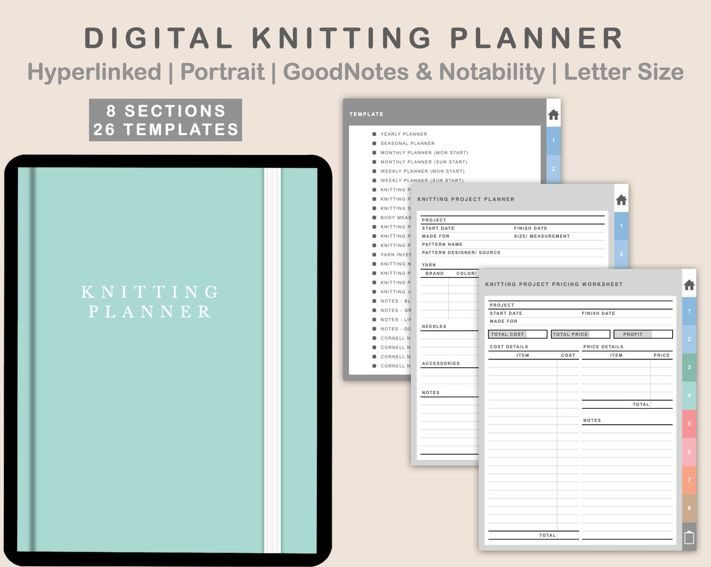 Digital Knitting Planner - Pastel
