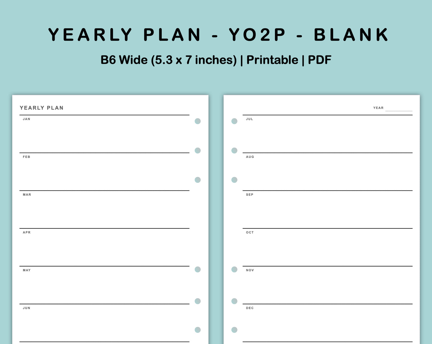 B6 Wide Inserts - Yearly Plan - YO2P - Blank