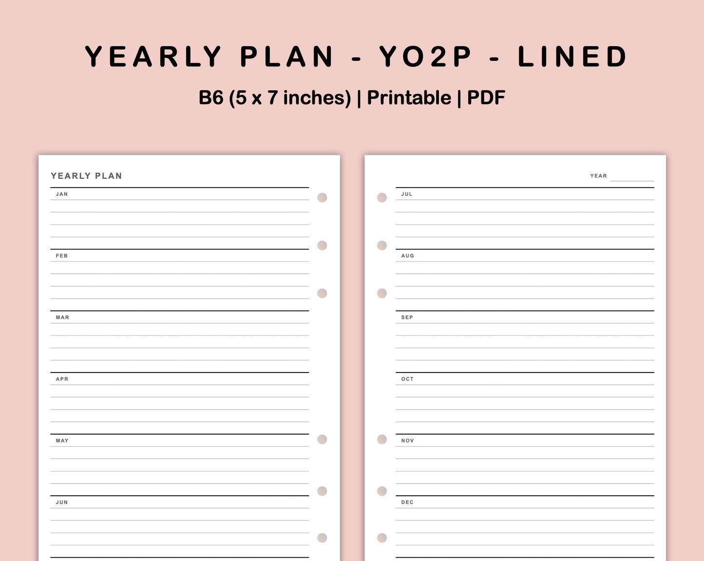 B6 Inserts - Yearly Plan - YO2P - Lined