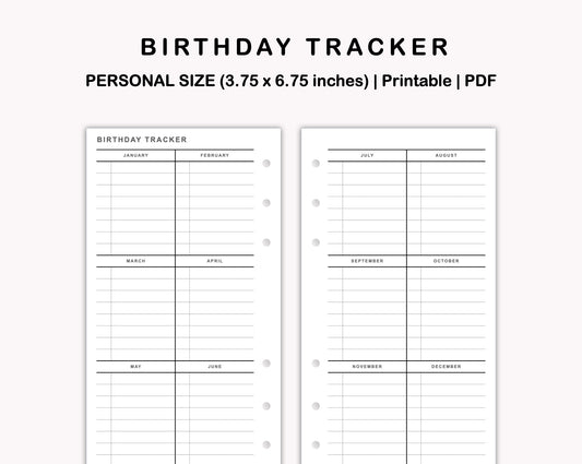 Personal Inserts - Birthday Tracker