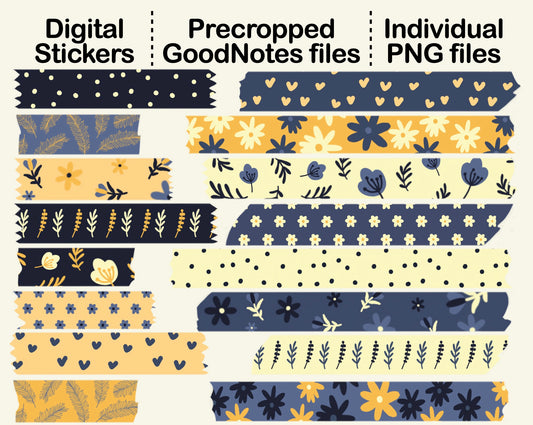 Digital Washi Tape - Blue Mustard Floral