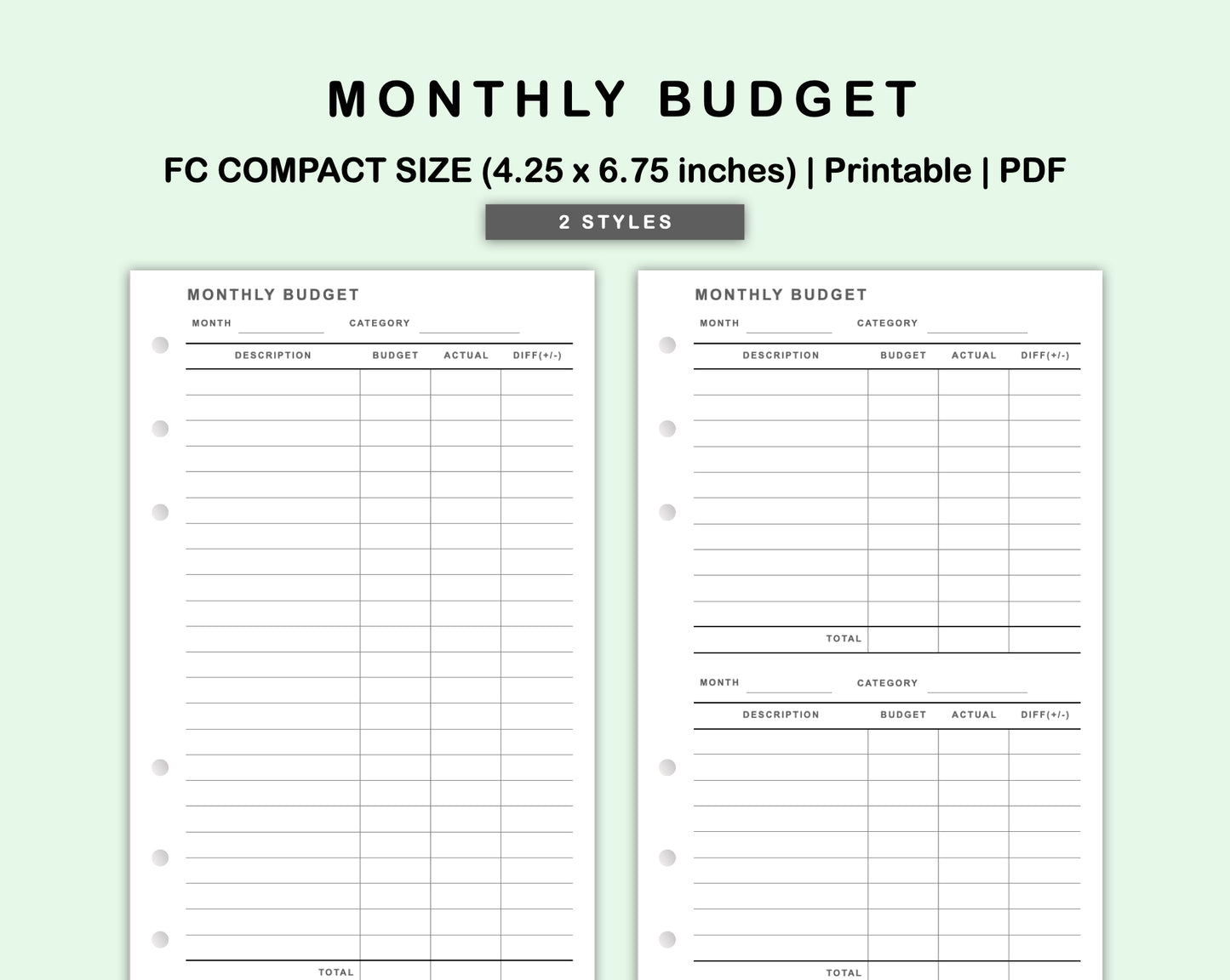 FC Compact Inserts - Monthly Budget