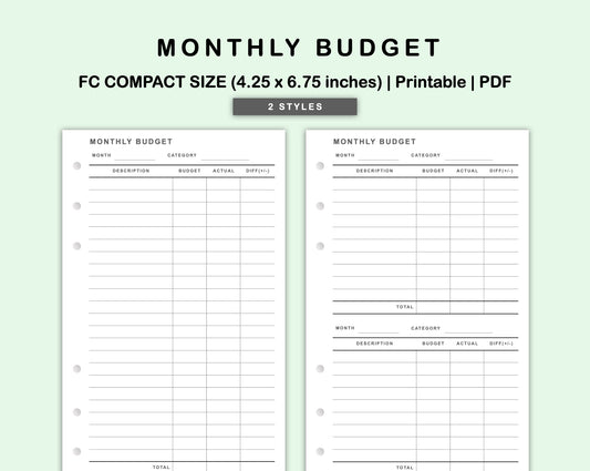 FC Compact Inserts - Monthly Budget