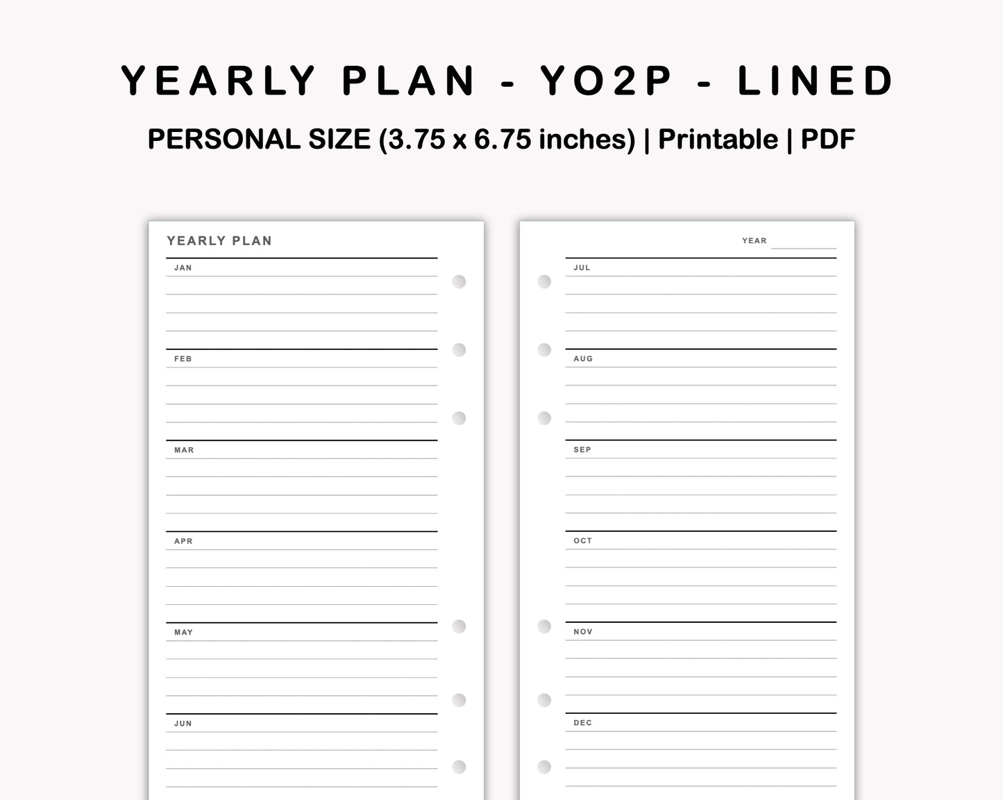 Personal Inserts - Yearly Plan - YO2P - Lined