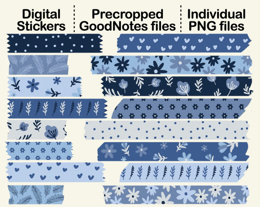 Digital Washi Tape - Nature blue floral