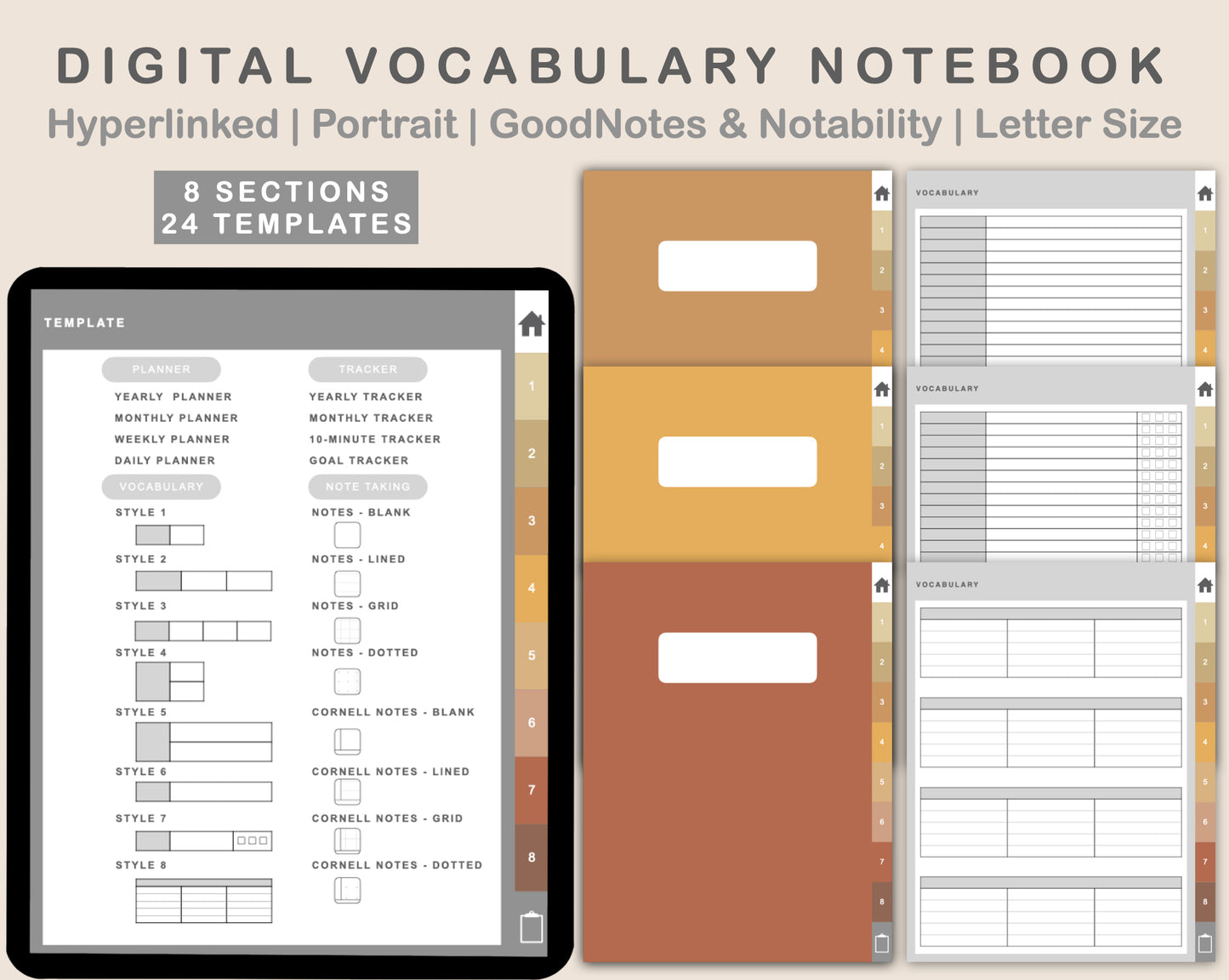 Digital Vocabulary Notebook - Warm