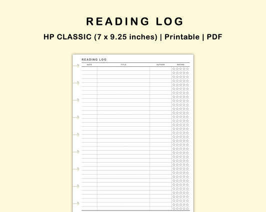 Classic HP Inserts - Reading Log