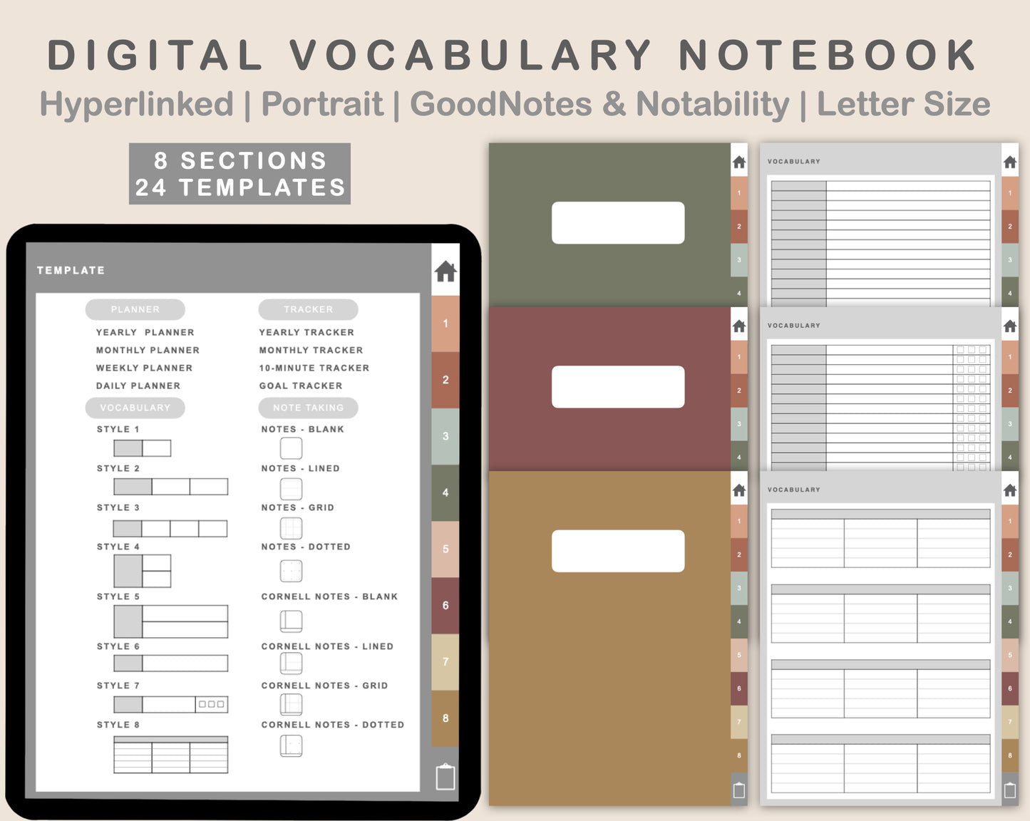 Digital Vocabulary Notebook - Earthy