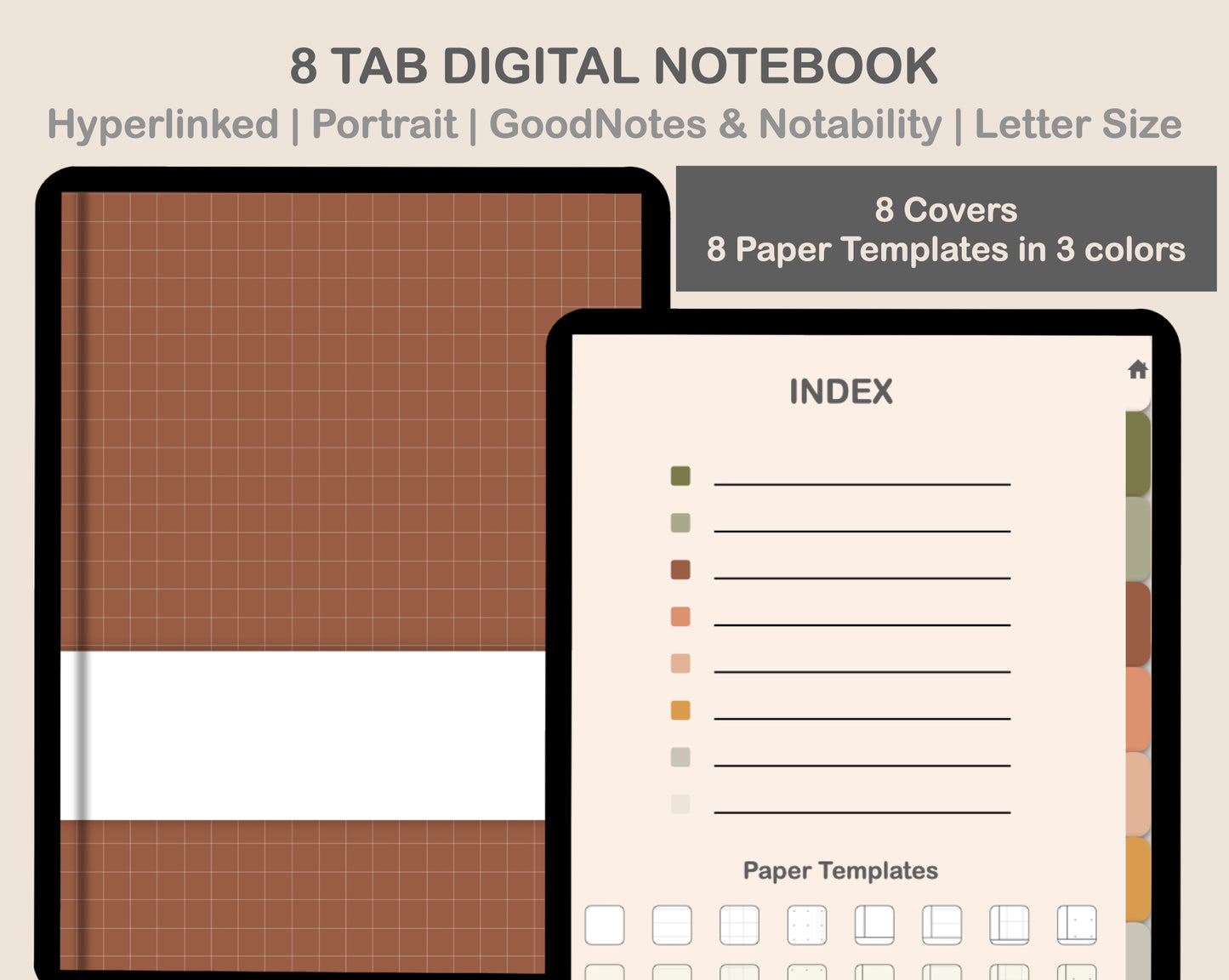 Digital Notebook 8 Tab - Portrait - Boho