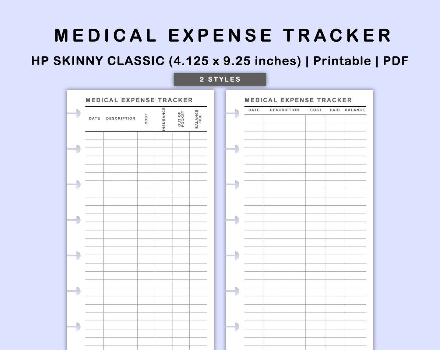 Skinny Classic HP Inserts - Medical Expense Tracker