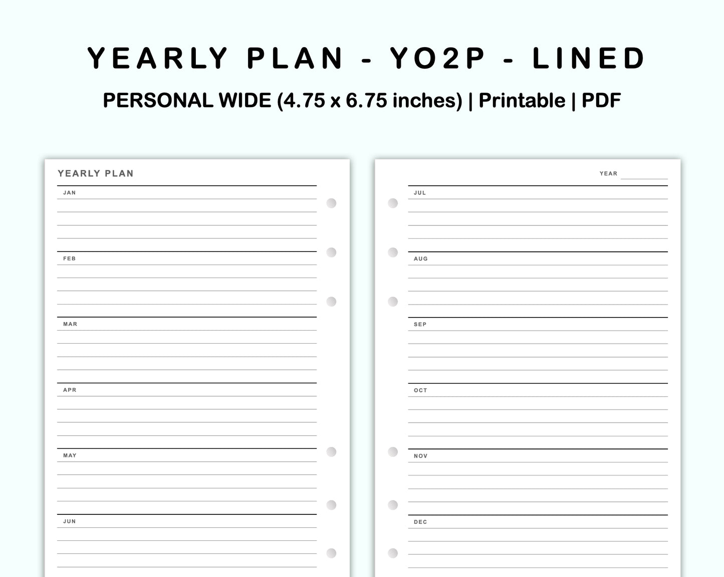 Personal Wide Inserts - Yearly Plan - YO2P - Lined