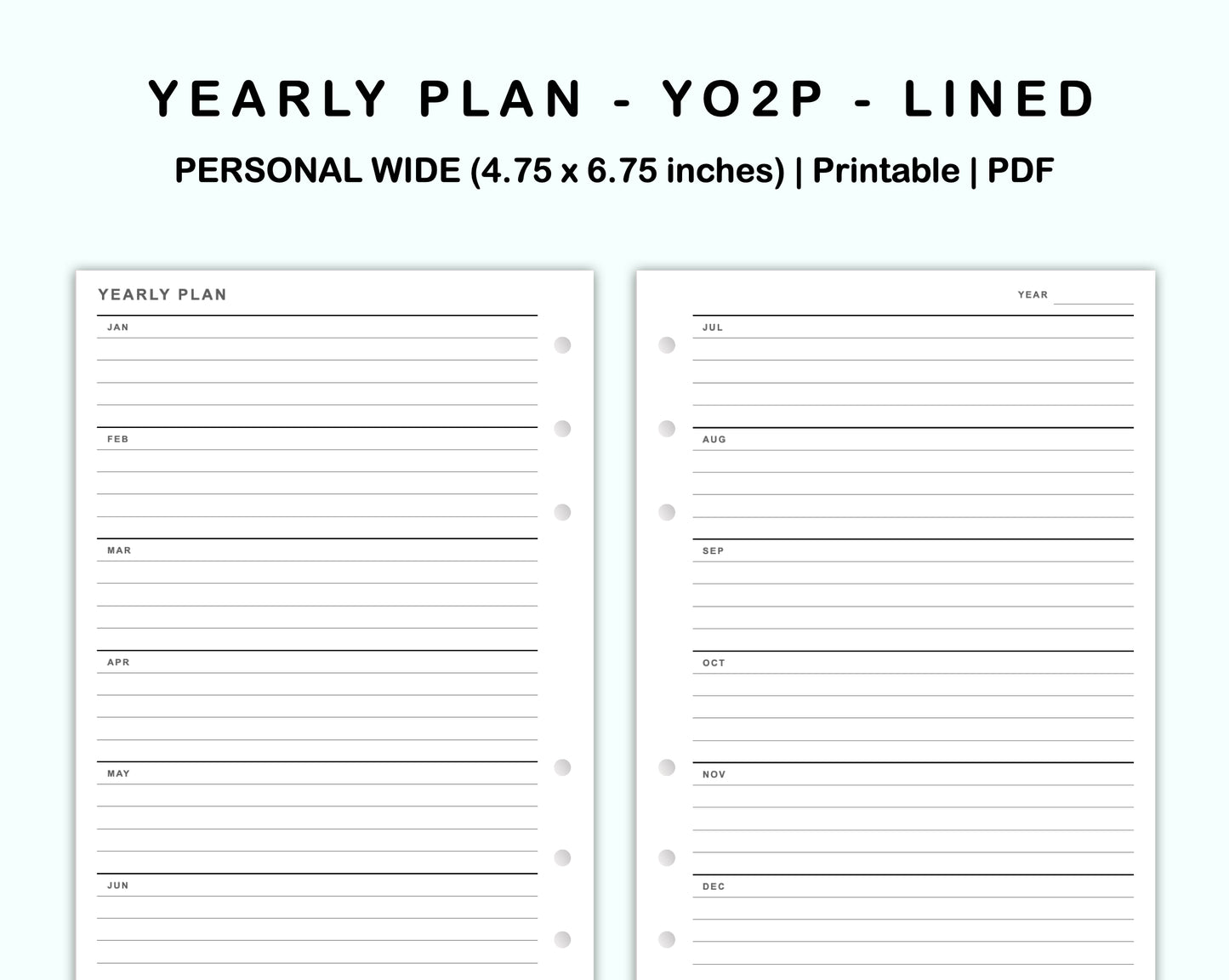 Personal Wide Inserts - Yearly Plan - YO2P - Lined
