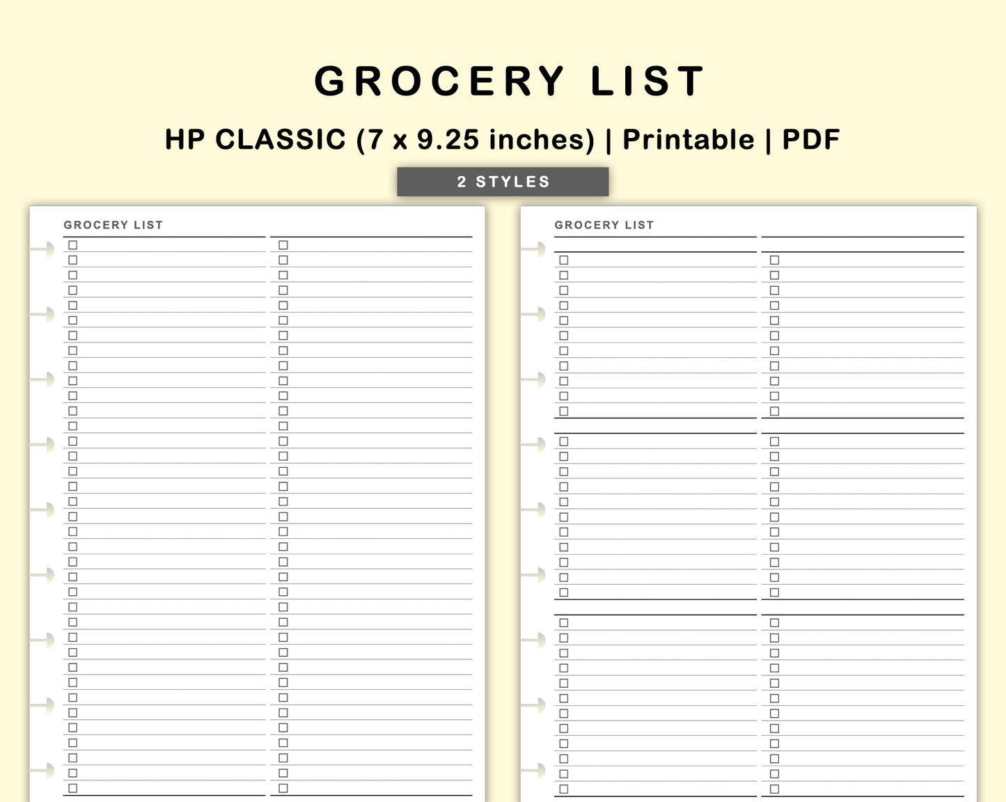 Classic HP Inserts - Grocery List