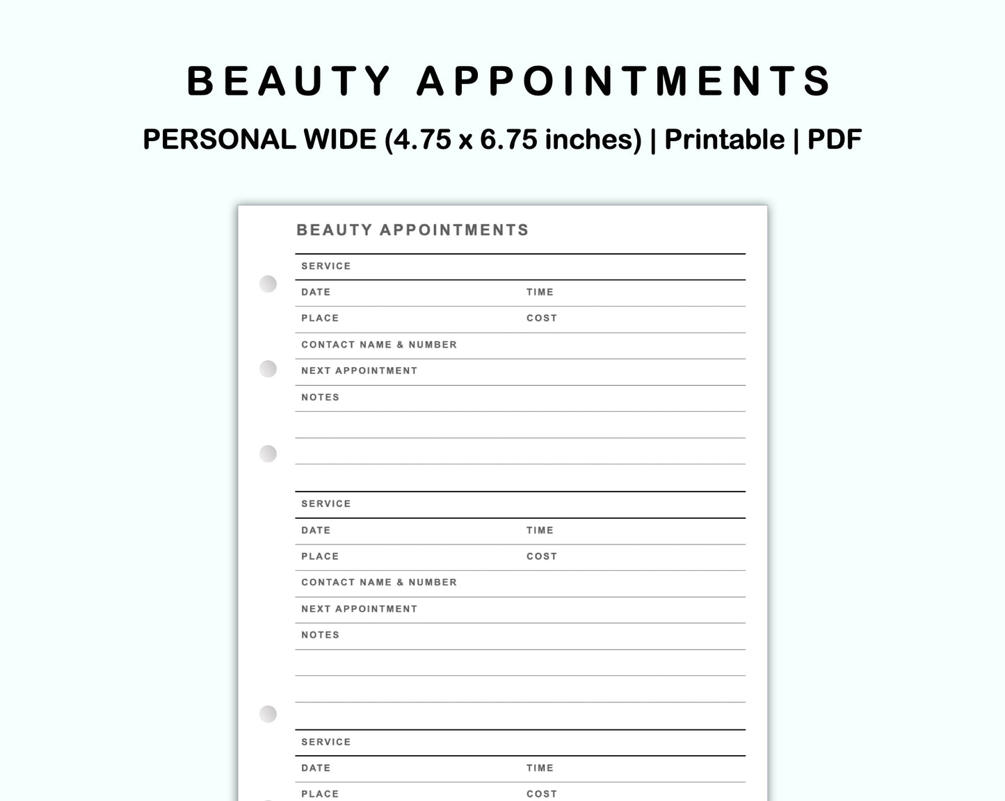 Personal Wide Inserts - Beauty Appointments