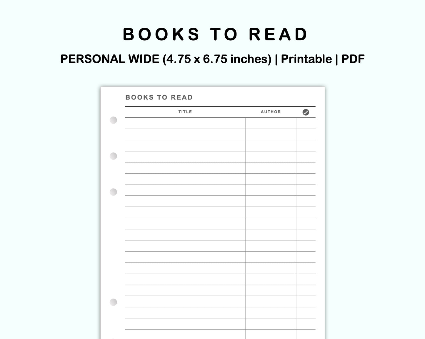 Personal Wide Inserts - Books to read