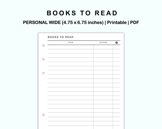Personal Wide Inserts - Books to read