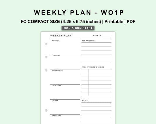 FC Compact Inserts - Weekly Plan - WO1P - with Top Priority