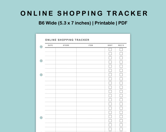 B6 Wide Inserts - Online Shopping Tracker