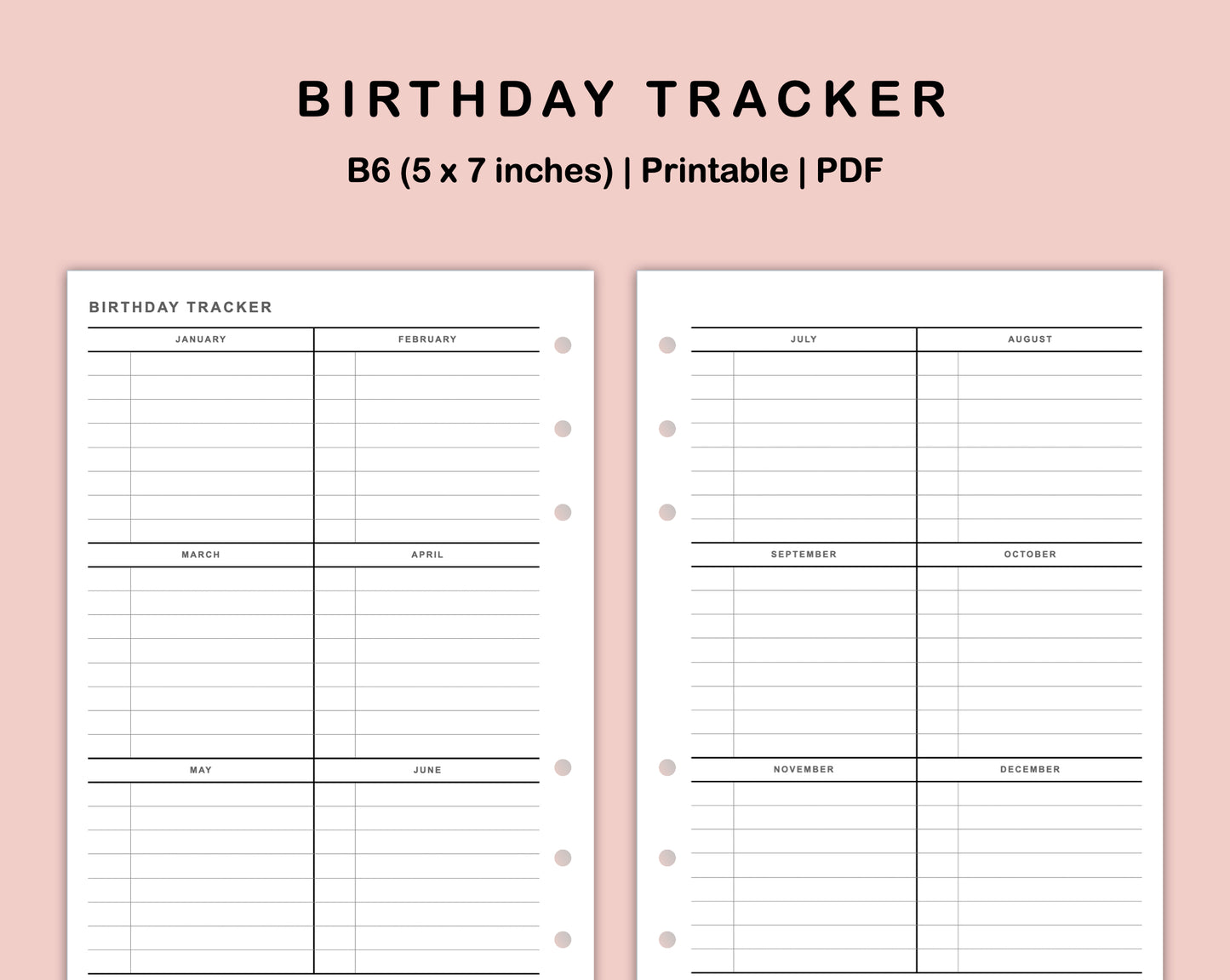 B6 Inserts - Birthday Tracker