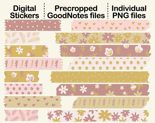 Digital Washi Tape - Gold Pink Floral
