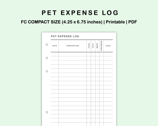 FC Compact Inserts - Pet Expense Log