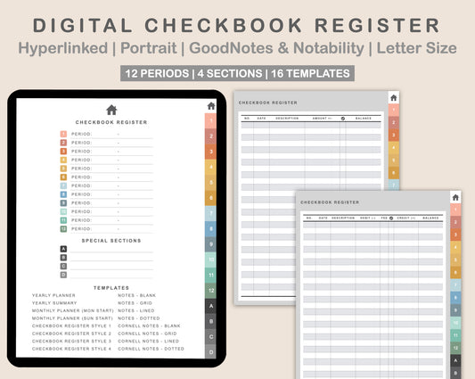 Digital Checkbook Register - Portrait - Boho