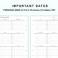 Personal Wide Inserts - Important Dates