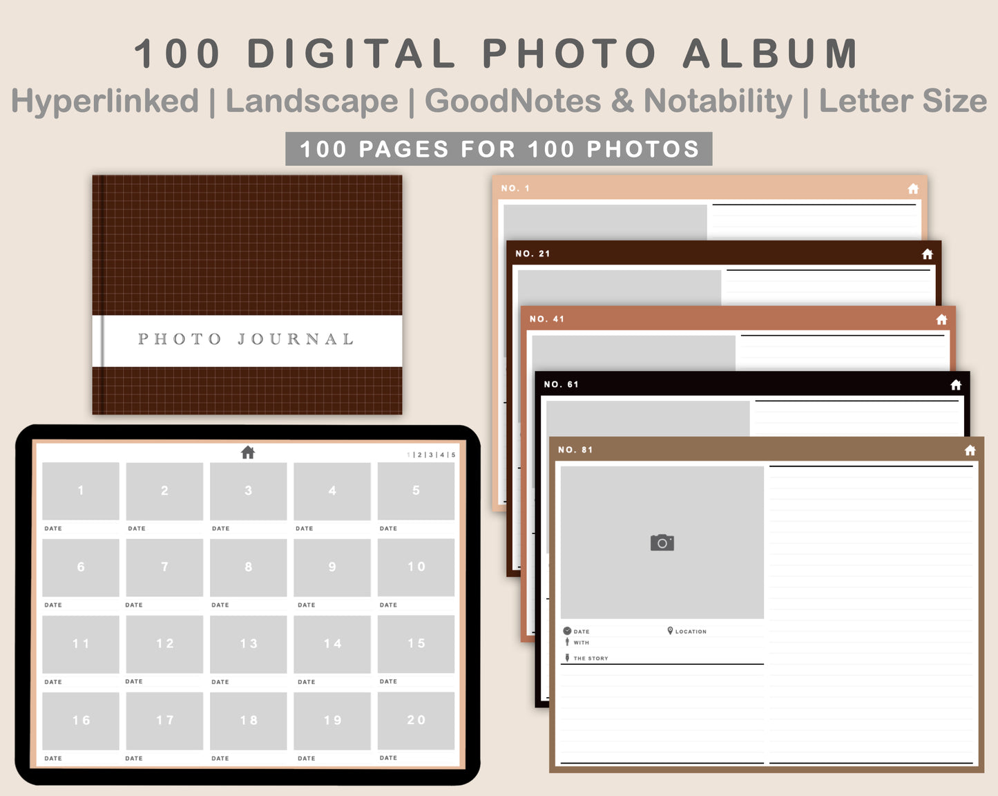 100 Digital Photo Album - Coffee Brown