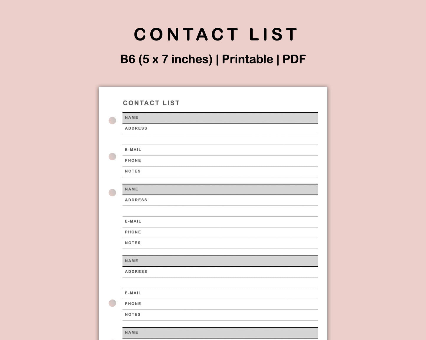 B6 Inserts - Contact List